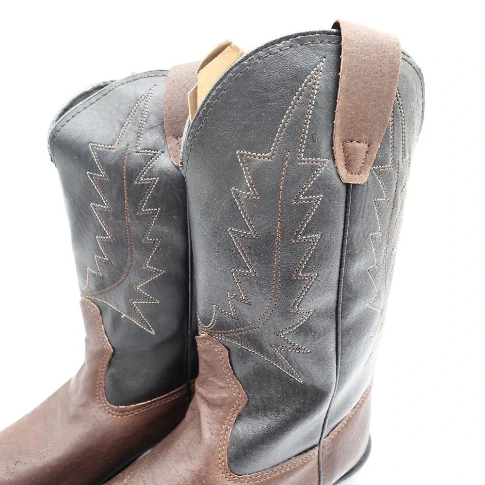 Wrangler Vintage Western Boots Youth 4.5 D Old Brown Leather Black NWT USA Made